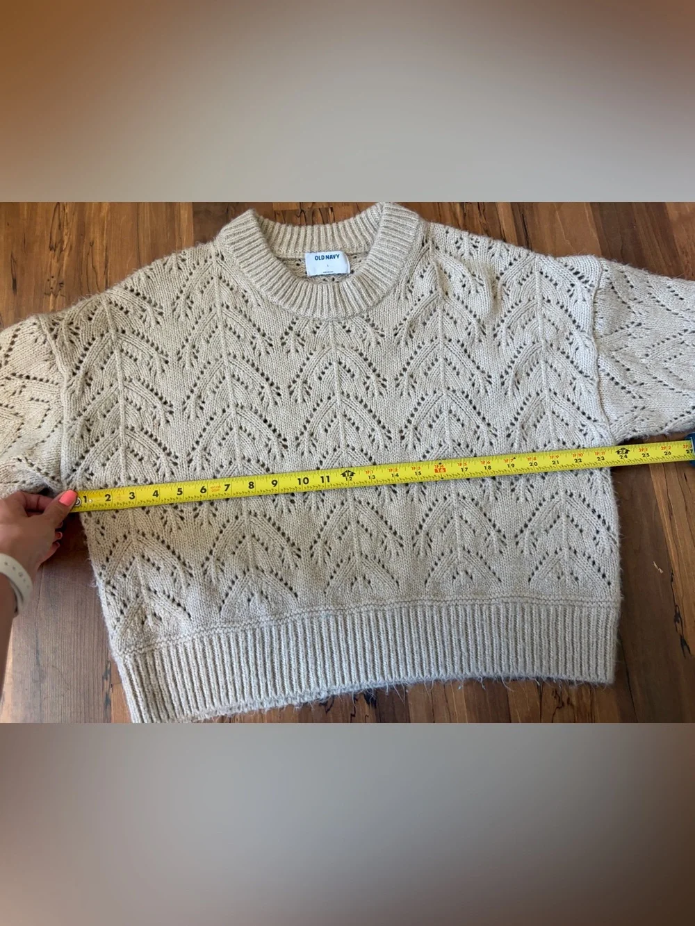 Old Navy Pointelle Knit Cream Long Sleeve Soft Chunky Sweater - Size L